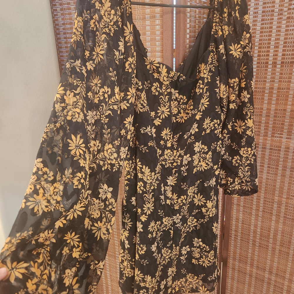 Lulu's "Dressed Up Darling" Black and Gold Floral Long Sleeve Dress - Picture 4 of 5